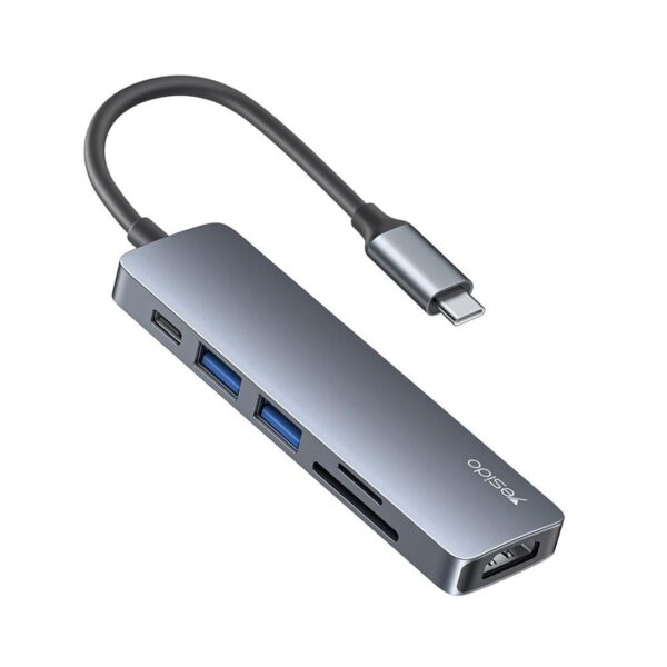 YESIDO : Hub Adapter HB11 6 In 1 USB-C Type-C Ports Multifuncations Docking Station